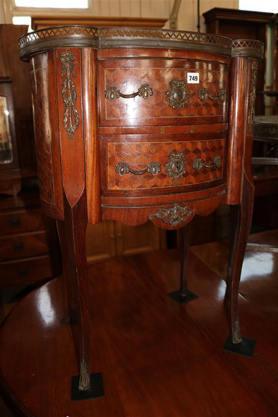 French transitional style marquetry and bronze mounted marble topped side table, of kidney form